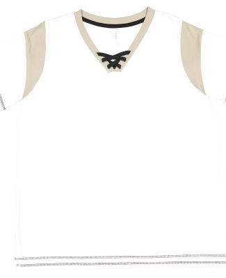 LA T 3833 Women's Curvy Lace Up Fine Jersey Tee in White/titanium/black
