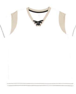 LA T 3833 Women's Curvy Lace Up Fine Jersey Tee in White/titanium/black
