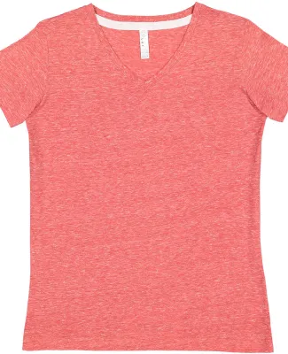 LA T 3591 Women's Harborside Mélange V-Neck T-Shi RED MELANGE