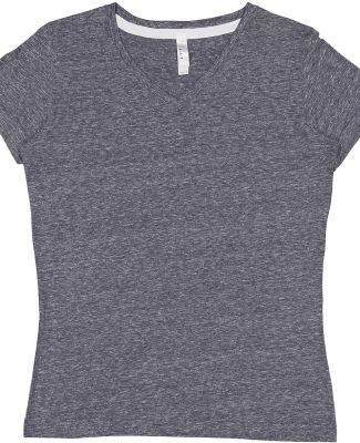 LA T 3591 Women's Harborside Mélange V-Neck T-Shi NAVY MELANGE