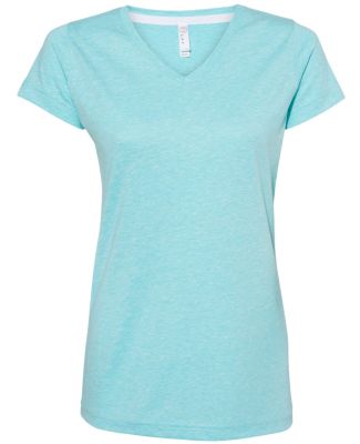 LA T 3591 Women's Harborside Mélange V-Neck T-Shi in Caribbean melange