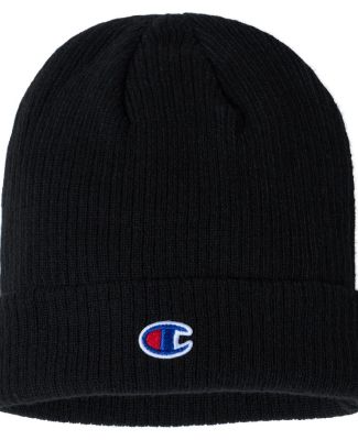 Champion Clothing CS4003 Ribbed Knit Cap in Black