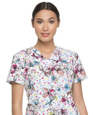 Dickies Medical  DK704   - V-Neck Top Dragonfly Fields