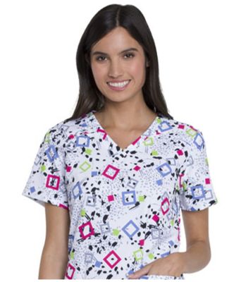 Dickies Medical DK616 - V-Neck Top Squares And Spots