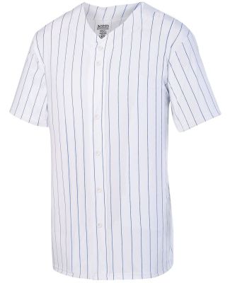 Augusta Sportswear 1686 Youth Pinstripe Full Butto in White/ royal