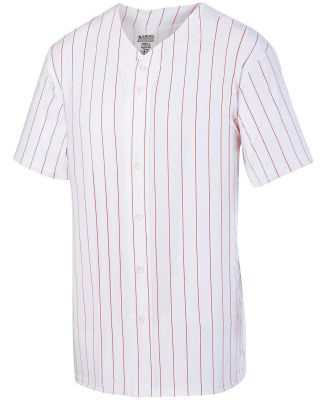 Augusta Sportswear 1686 Youth Pinstripe Full Butto in White/ red