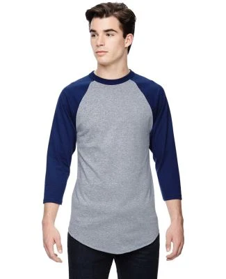 Augusta Sportswear 4420 Three-Quarter Raglan Sleev in Athletic heather/ navy