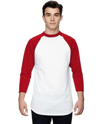 Augusta Sportswear 4420 Three-Quarter Raglan Sleev in White/ red