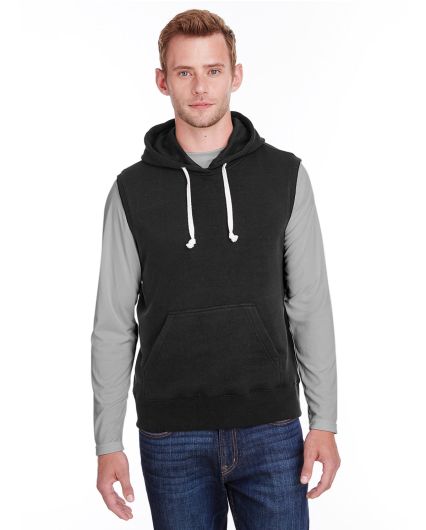J America 8877 Triblend Sleeveless Hooded Sweatshi in Solid black