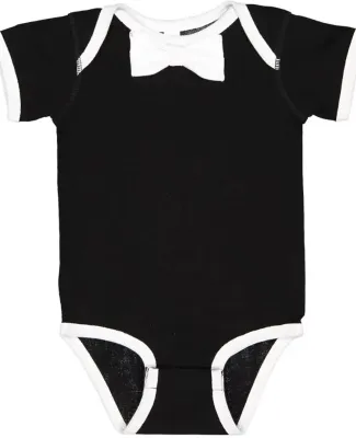 Rabbit Skins 4407 Baby Rib Infant Bow Tie Bodysuit BLACK/ WHITE