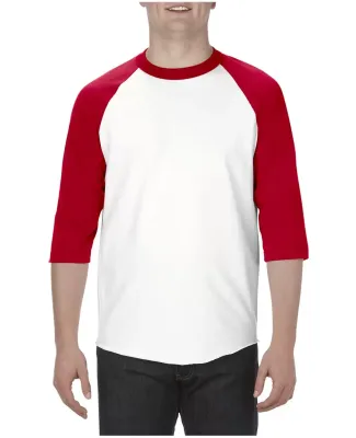Alstyle 1334 Adult Baseball Tee White/ Red