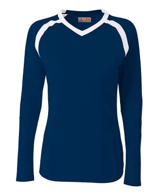 A4 NG3020 - The Ace Long Sleeve Volleyball Jersey Navy/White