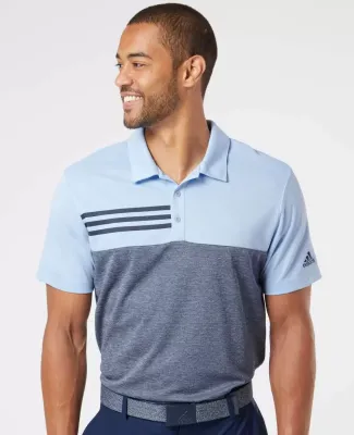 Adidas Golf Clothing A508 Heathered Colorblock 3-S Glow Blue Heather/ Collegiate Navy Heather