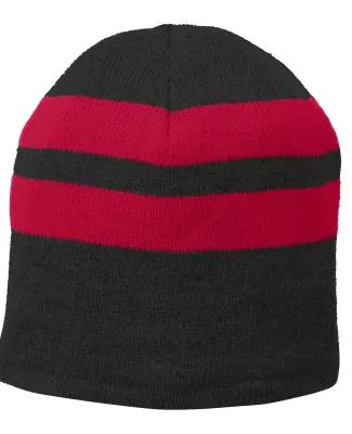 Port & Company C922    Fleece-Lined Striped Beanie Black/Ath Red