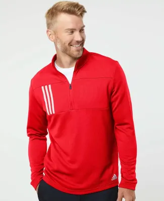 Adidas Golf Clothing A482 3-Stripes Double Knit Qu Team Collegiate Red/ Grey Two