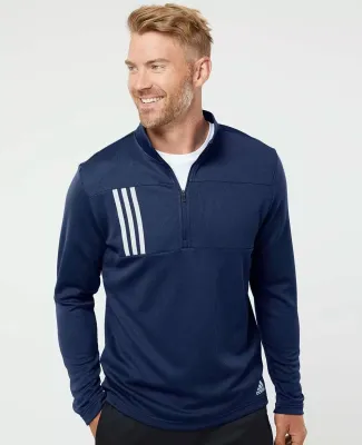 Adidas Golf Clothing A482 3-Stripes Double Knit Qu Team Navy Blue/ Grey Two
