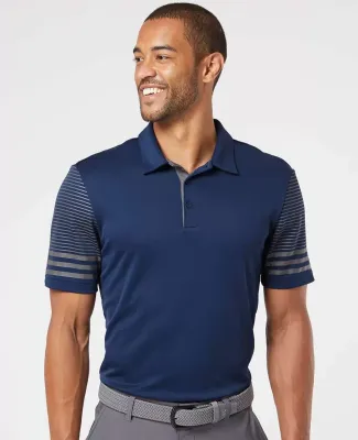 Adidas Golf Clothing A490 Striped Sleeve Sport Shi Team Navy Blue/ Grey Five