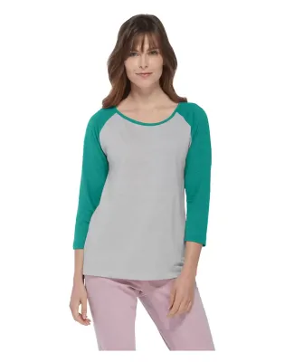 Delta Apparel P508T   Ladies Raglan TRI in Ahtletic heather/jade heather