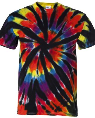 Dyenomite 200TD Rainbow Cut-Spiral Tie-Dyed T-Shir in Black rainbow cut-spiral
