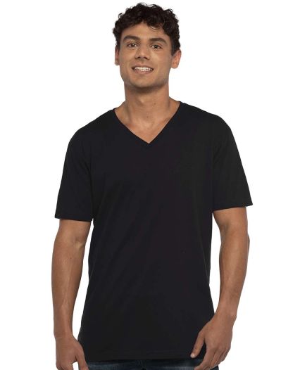 Next Level 3200 Fitted Short Sleeve V Neck T Shirt in Black