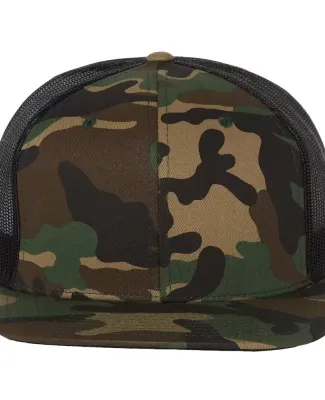 Richardson Hats 511 Wool Blend Flat Bill Trucker H in Green camo/ black