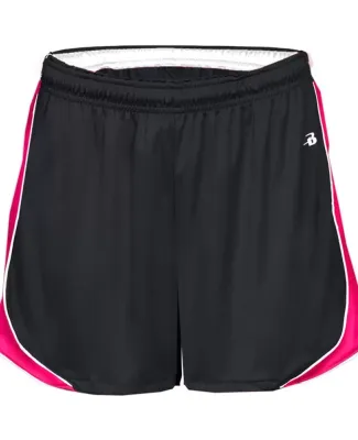 Badger Sportswear 4118 Women's B-Core Pacer Shorts Black/ White/ Hot Pink