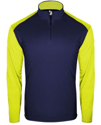 Badger Sportswear 4231 Breakout Quarter-Zip Pullov in Navy/ safety yellow