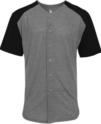 Badger Sportswear 4950 Triblend Full Button T-Shir Graphite/ Black