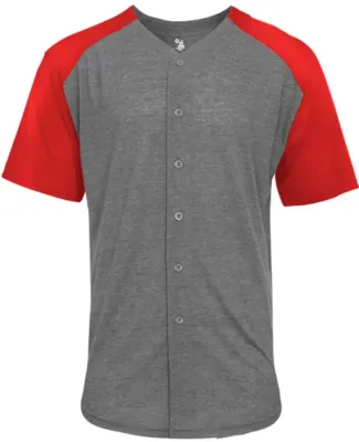 Badger Sportswear 4950 Triblend Full Button T-Shir Graphite/ Red