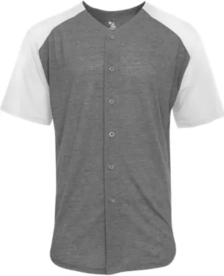 Badger Sportswear 4950 Triblend Full Button T-Shir Graphite/ White