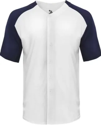 Badger Sportswear 4950 Triblend Full Button T-Shir White/ Navy