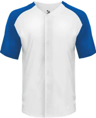Badger Sportswear 4950 Triblend Full Button T-Shir White/ Royal