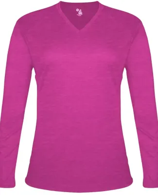 Badger Sportswear 4964 Women's Tri-Blend Long Slee in Hot pink heather