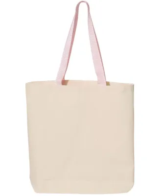 Q-Tees Q4400 11L Canvas Tote with Contrast-Color H Natural/ Light Pink