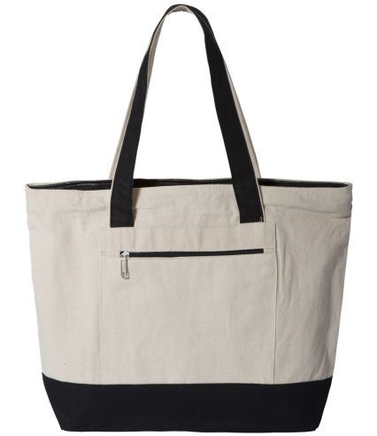 Q-Tees Q1300 19L Zippered Tote in Natural/ black