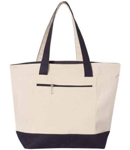 Q-Tees Q1300 19L Zippered Tote in Natural/ navy