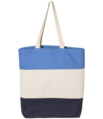 Q-Tees Q125900 11L Tri-Color Tote in Navy/ natural/ carolina blue