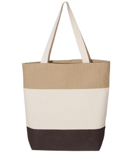 Q-Tees Q125900 11L Tri-Color Tote in Chocolate/ natural/ khaki