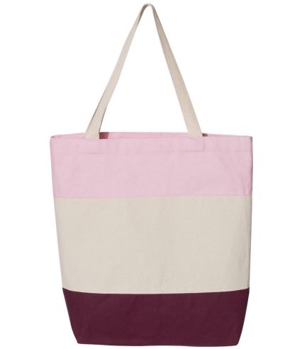 Q-Tees Q125900 11L Tri-Color Tote in Maroon/ natural/ light pink