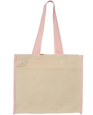 Q-Tees Q1100 14L Tote with Contrast-Color Handles Natural/ Light Pink