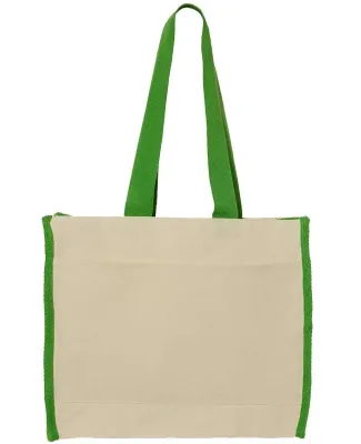 Q-Tees Q1100 14L Tote with Contrast-Color Handles in Natural/ lime