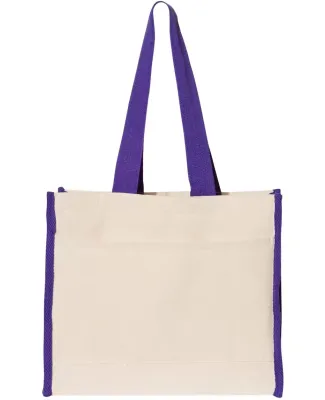 Q-Tees Q1100 14L Tote with Contrast-Color Handles in Natural/ purple