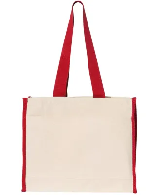 Q-Tees Q1100 14L Tote with Contrast-Color Handles in Natural/ red