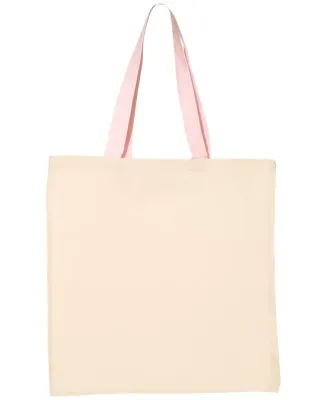 Q-Tees QTB6000 Economical Tote with Contrast-Color Natural/ Light Pink