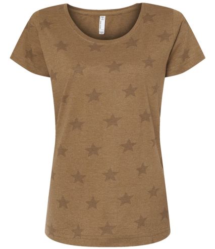Code V 3629 Women's Star Print Scoop Neck Tee in Coyote brown star