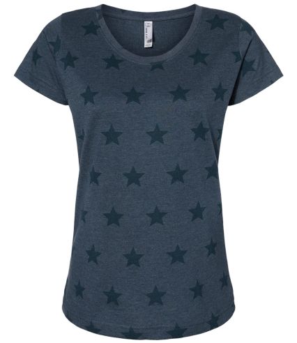 Code V 3629 Women's Star Print Scoop Neck Tee in Denim star
