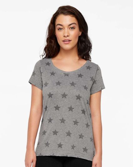 Code V 3629 Women's Star Print Scoop Neck Tee in Granite heather star