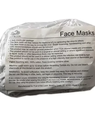 Fruit of the Loom 5PMask Face Covering White