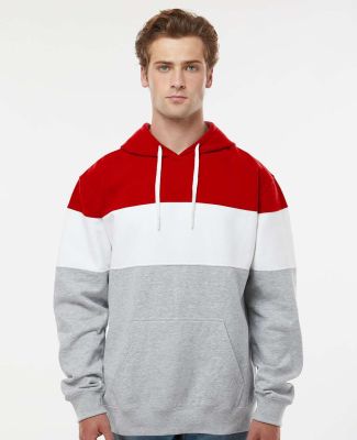 J America 8644 Varsity Fleece Colorblocked Hooded  Red/ Oxford