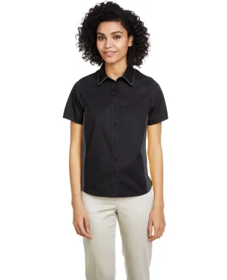Harriton M586W Ladies' Flash IL Colorblock Short S BLACK/ DK CHARCL